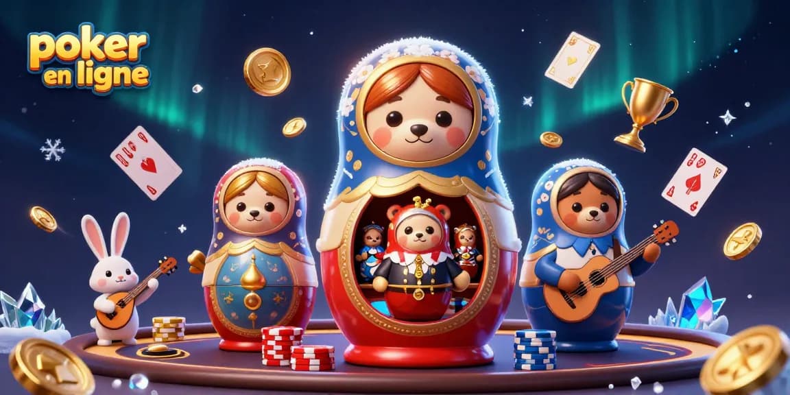 Jouez au poker en ligne dans cet univers illustré rempli de personnages captivants et d'éléments de casino.
