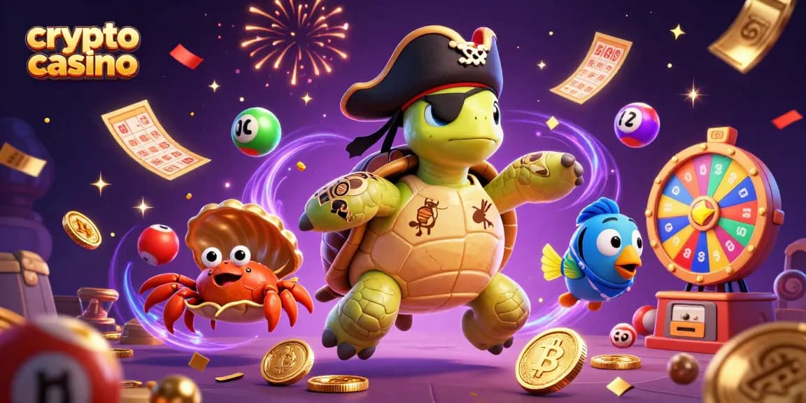 Célébrez des gains au crypto casino avec des personnages animés au milieu de la richesse et des jeux.