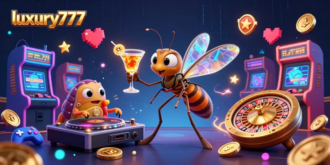 Engage with luxury777: a dynamic casino scene featuring vibrant characters and retro gaming elements.