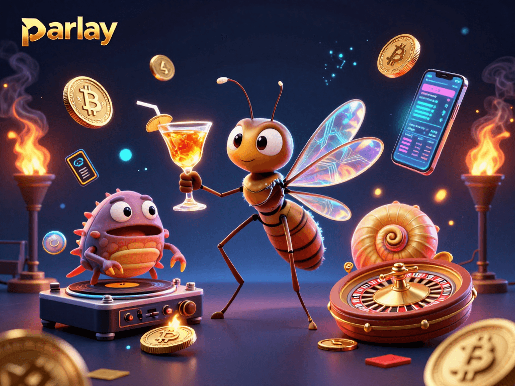 Spin to win with parlay bets, featuring dynamic casino illustrations and vibrant 3D elements.