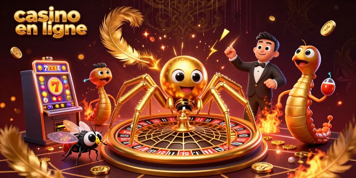 Jouer sur un casino en ligne avec une araignée dorée créant un web de roulette captivant.