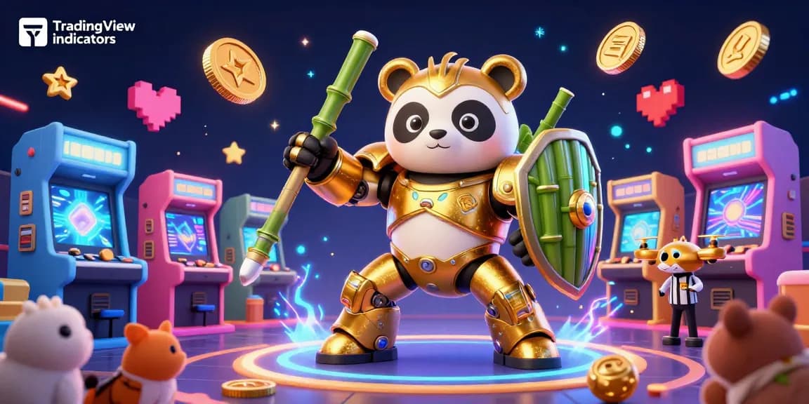 Engaging TradingView indicators visual showcasing a mech-suit panda amidst vibrant casino elements.