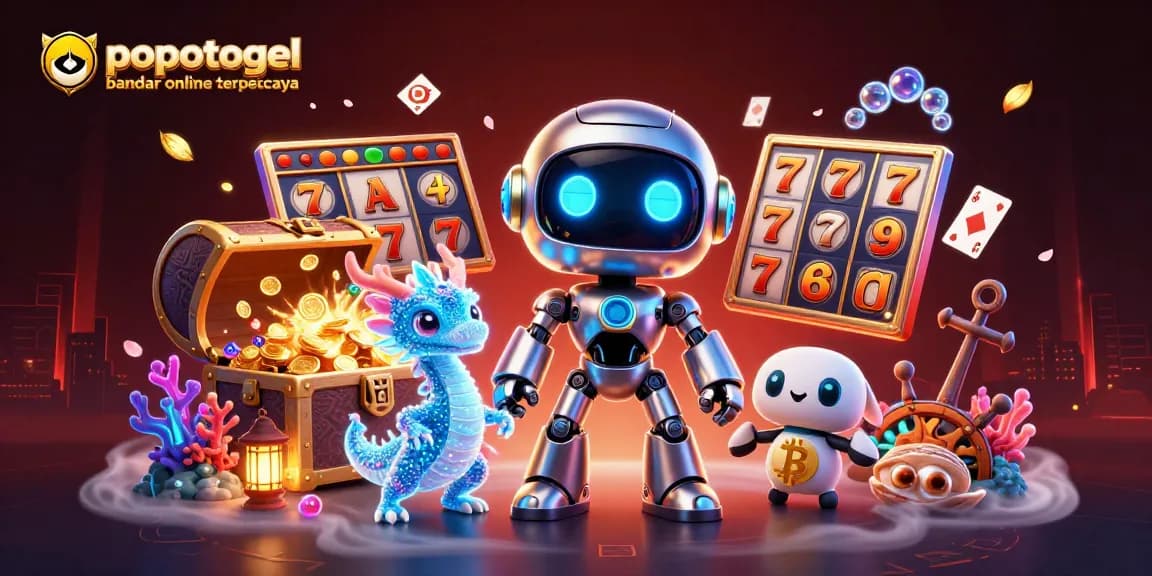 Engage with popotogel bandar online terpercaya in a vibrant digital casino scene full of dynamic elements.