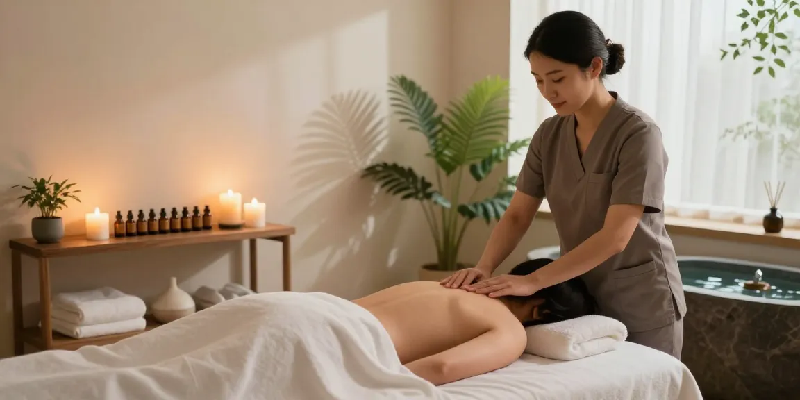 Enjoying 출장안마 in a peaceful massage studio with calming ambiance and soothing elements