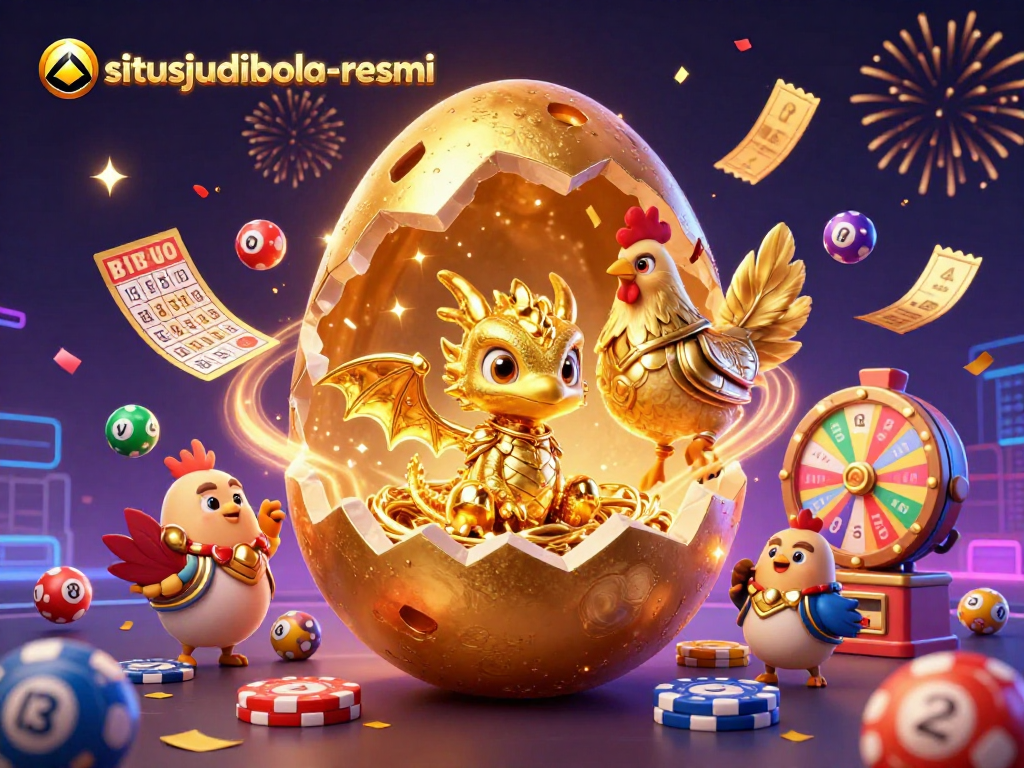 Engage with situsjudibola-resmi showcasing a golden baby dragon on poker chips amidst vibrant gambling elements.