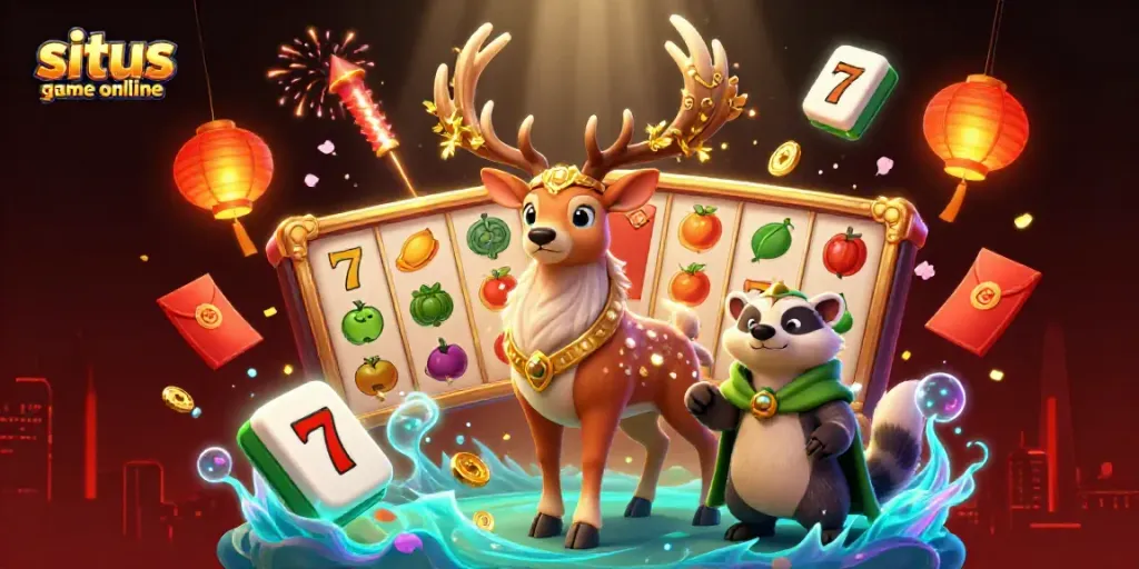 Engage with situs game online featuring a vibrant Celtic druid stag, wise badger, and dynamic game elements.