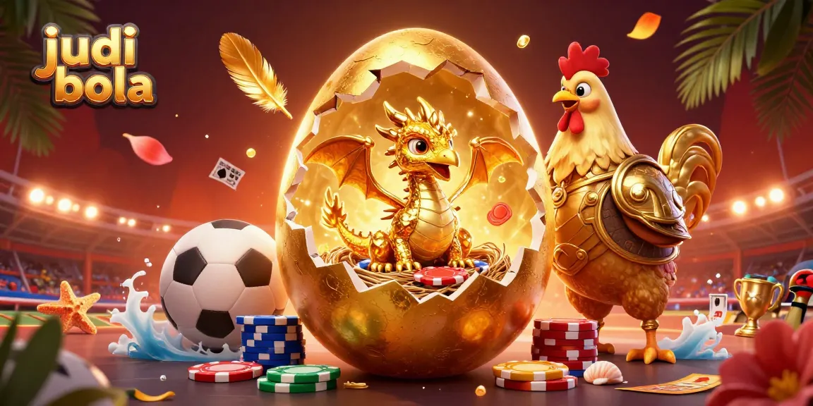 Engage in judi bola betting with a shimmering golden dragon and sports elements in a vibrant setting.