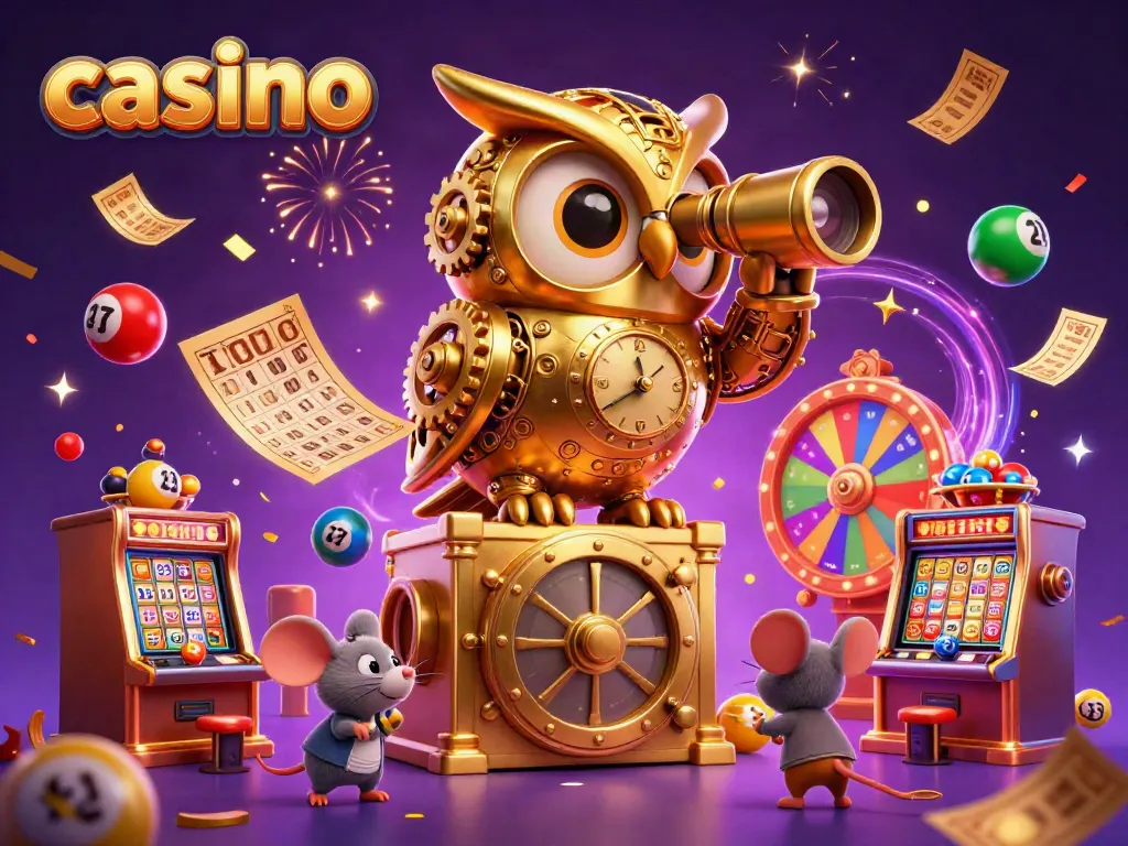 Experience a vibrant casino atmosphere with animated characters and colorful elements.