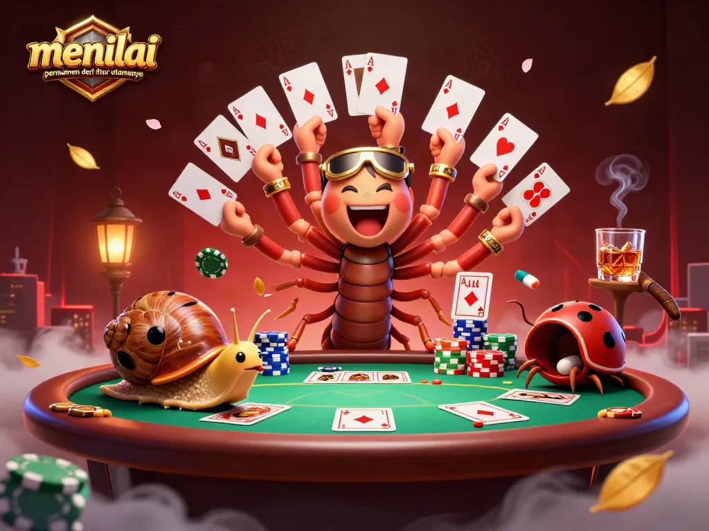 Menilai permainan dari fitur utamanya pada kasino online, dealer kartun menarik, dan chip poker berwarna-warni.