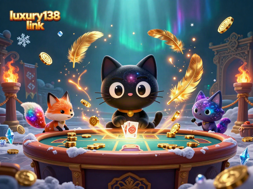 Melihat keseruan permainan di luxury138 link dengan kucing lubang hitam dan fox nebula bermain di meja kasino.