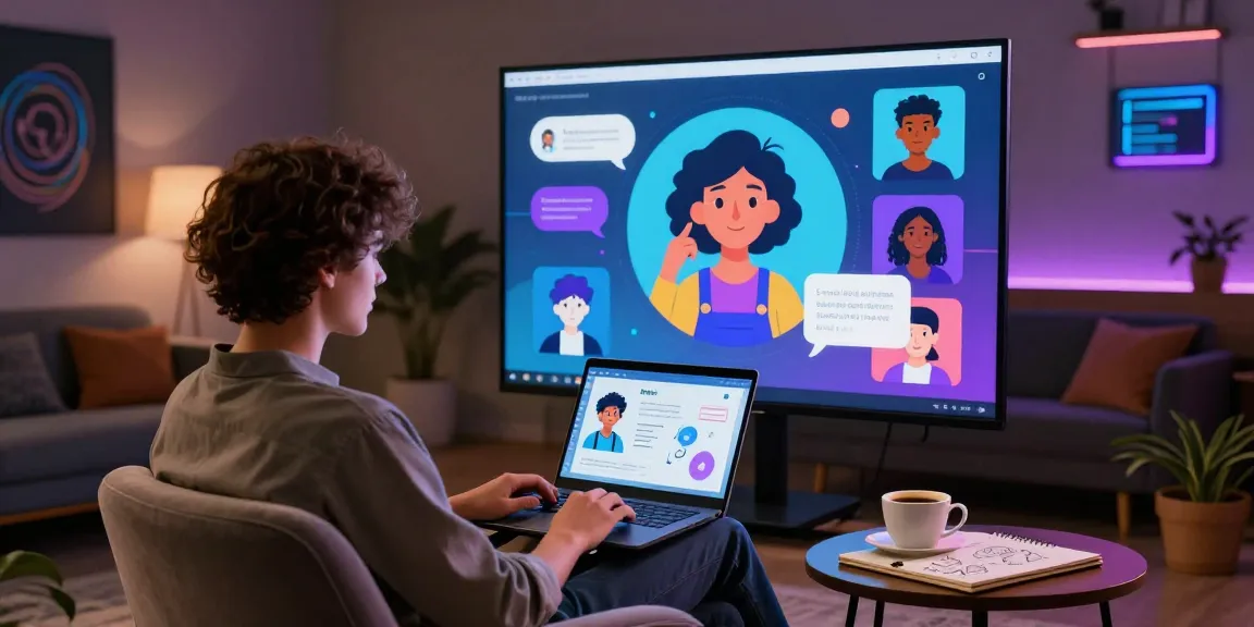 Engaging in an AI nsfw chat within a cozy digital lounge, featuring diverse virtual avatars.