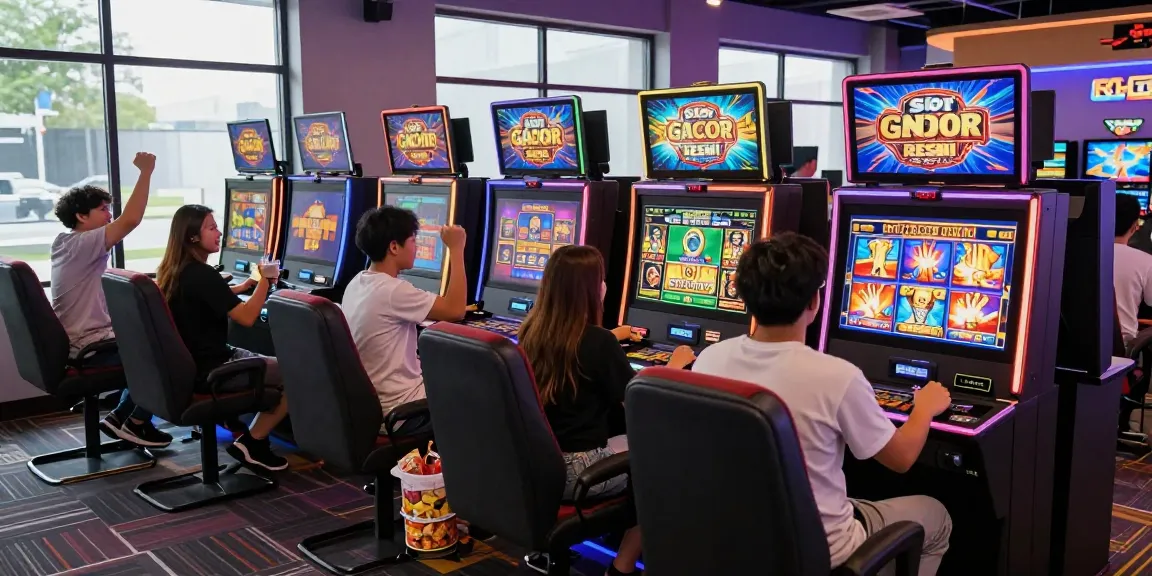 Exciting gaming scene highlighting Slot Gacor Resmi gameplay with diverse players celebrating wins.