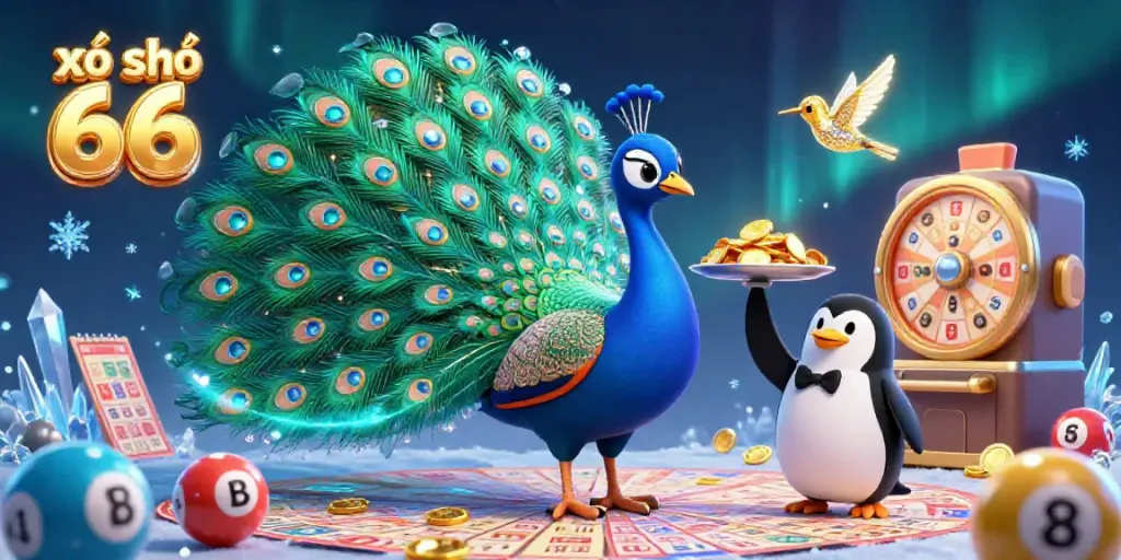 xổ số 66 winning excitement illustrated with vibrant characters and dynamic lottery elements.