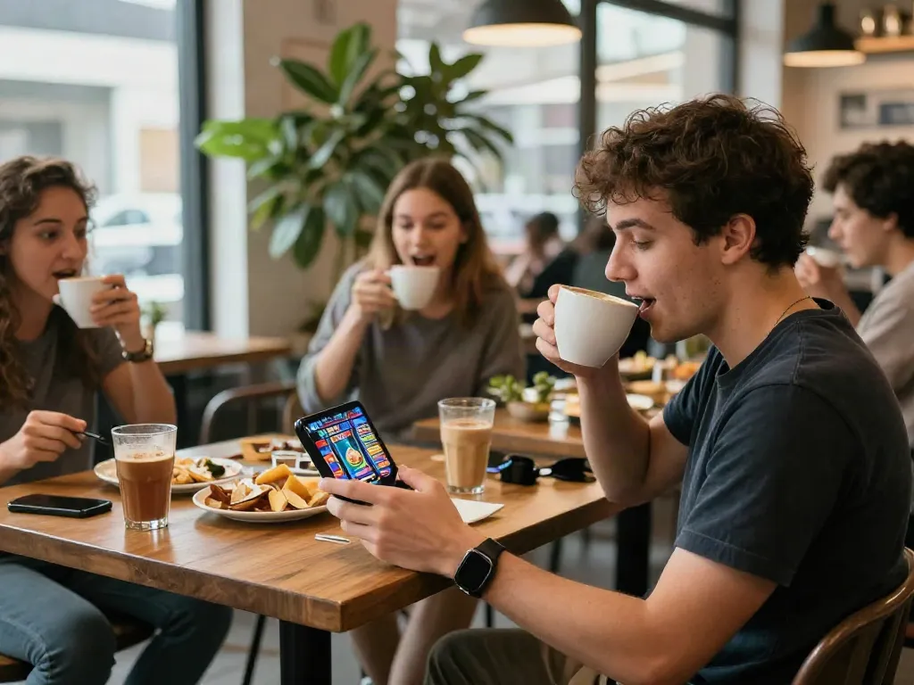 Luxury12 gaming experience in a cozy coffee shop, capturing excitement and winning moments