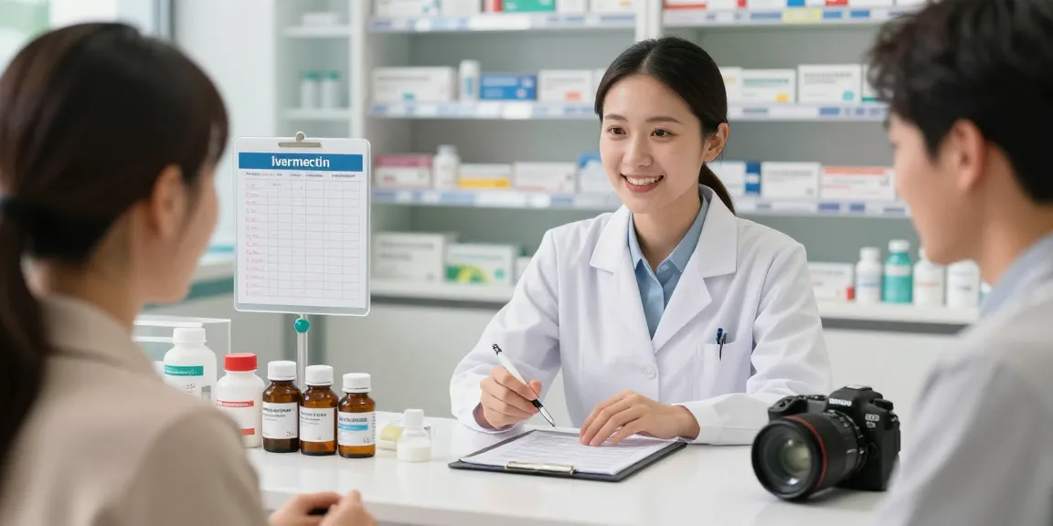 Ivermectin dosage for humans displayed safely in a pharmacy setting, emphasizing trust and care in health.