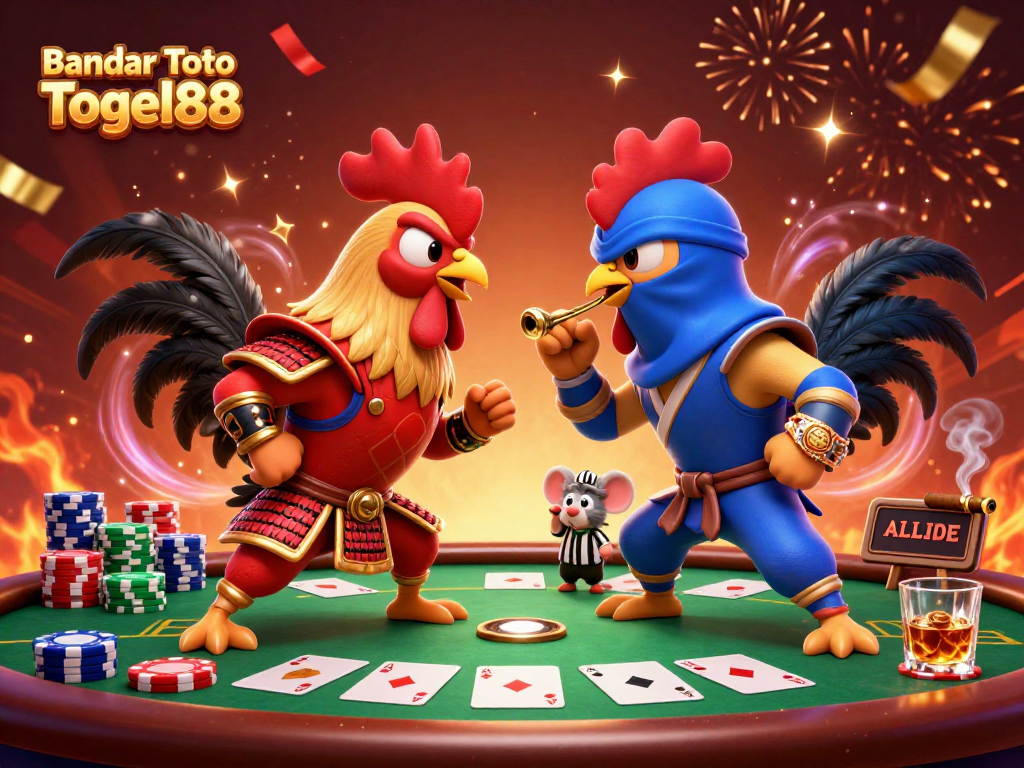Engage in thrilling strategies at Bandar Toto Togel88 with a vibrant casino showdown illustration.