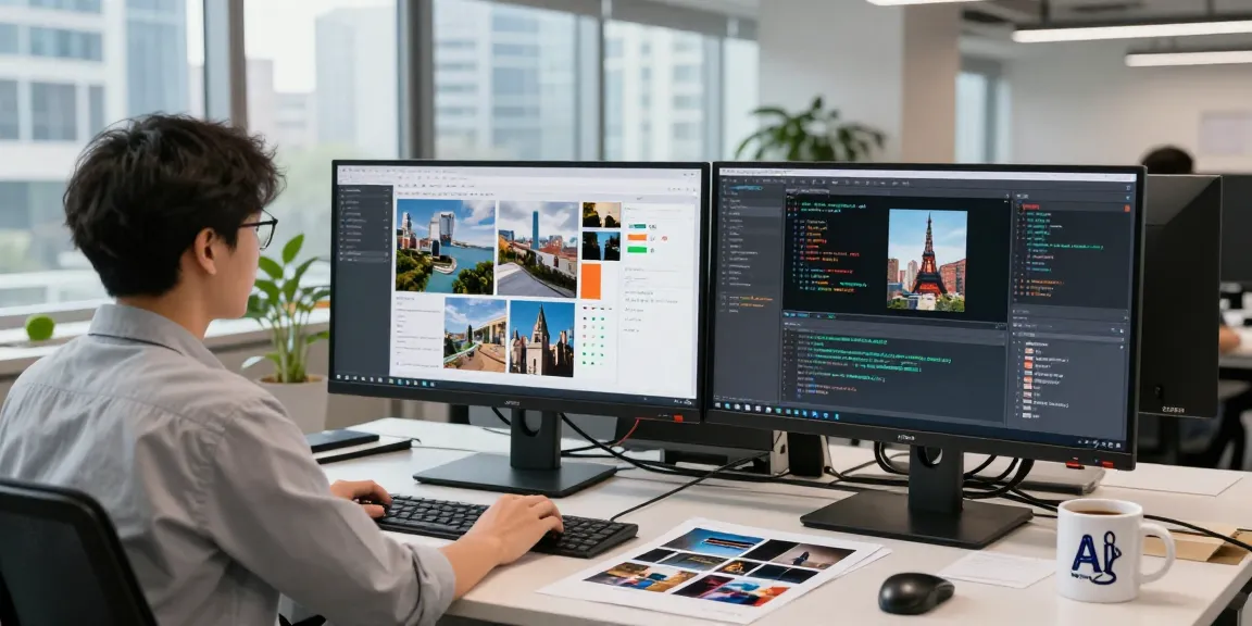 AI image detector interface in modern workspace with tech visuals and analytical tools.