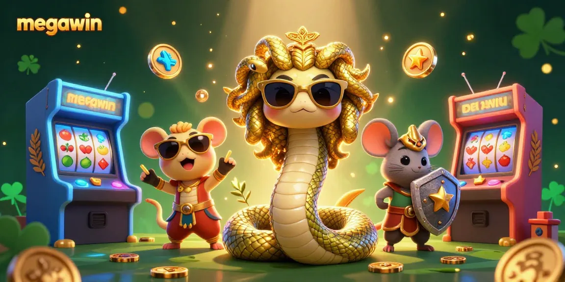 Experience a megawin thrill with Medusa, a warrior mouse, and vibrant casino elements.