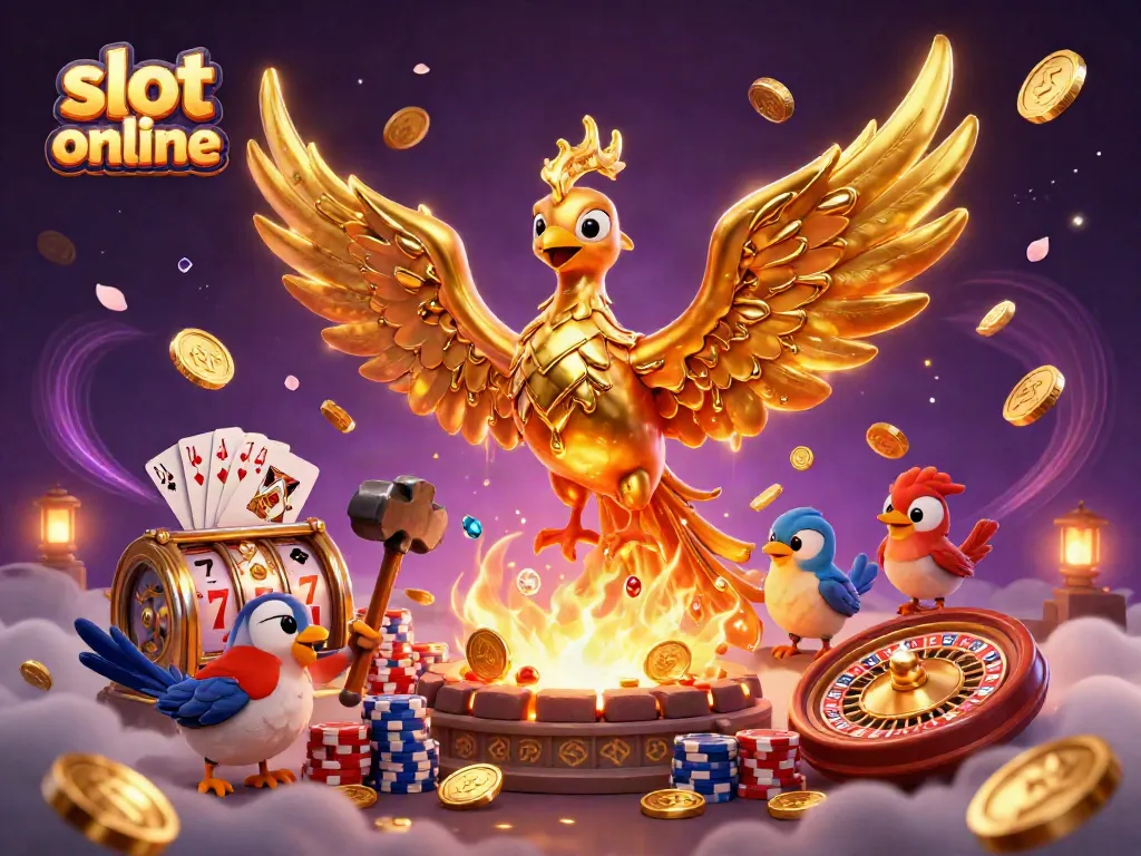 Menangkan slot online dengan keberuntungan dari phoenix emas yang membentuk koin saat bermain.