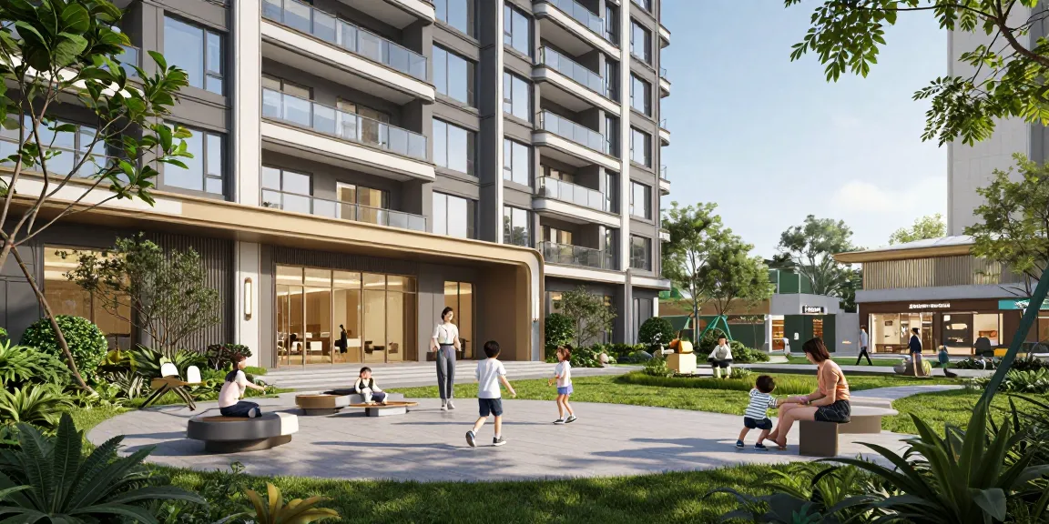 Dover Residences condominium with families enjoying community outdoor spaces and lively commercial amenities.