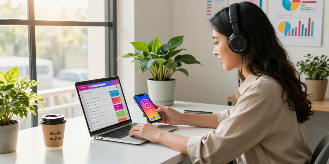 Buy Real Instagram Followers in a stylish workspace with social media metrics on display.