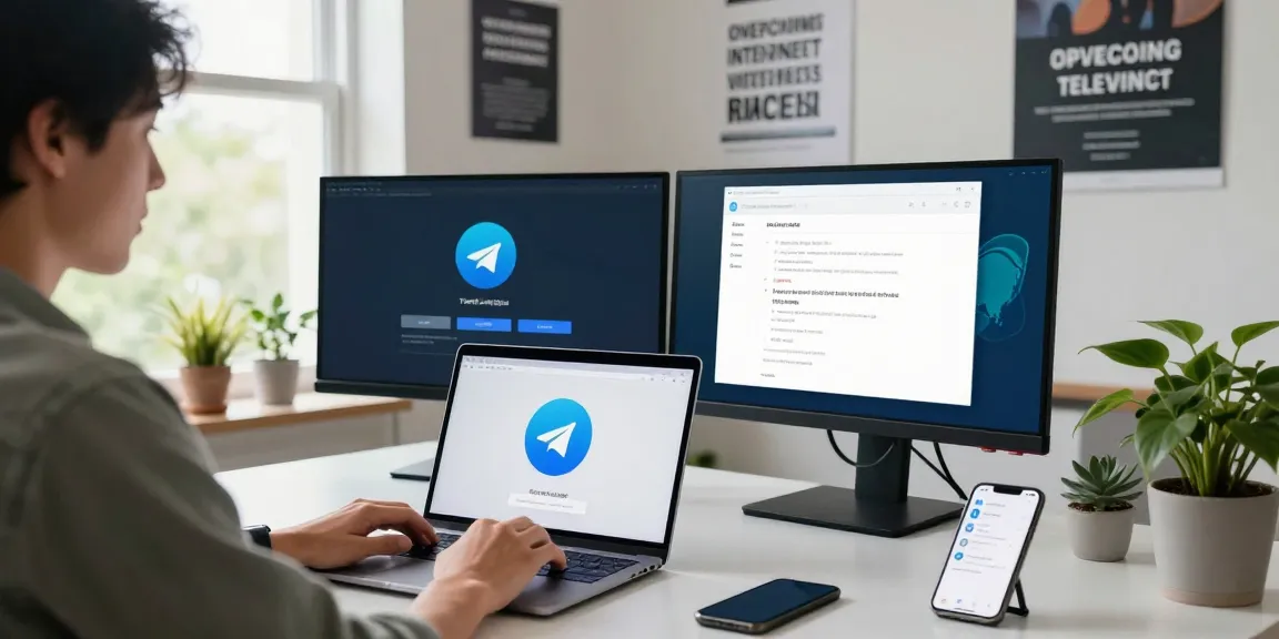 Telegram China not working scenario showing a user using a VPN to connect, depicting a tech-focused workspace environment.