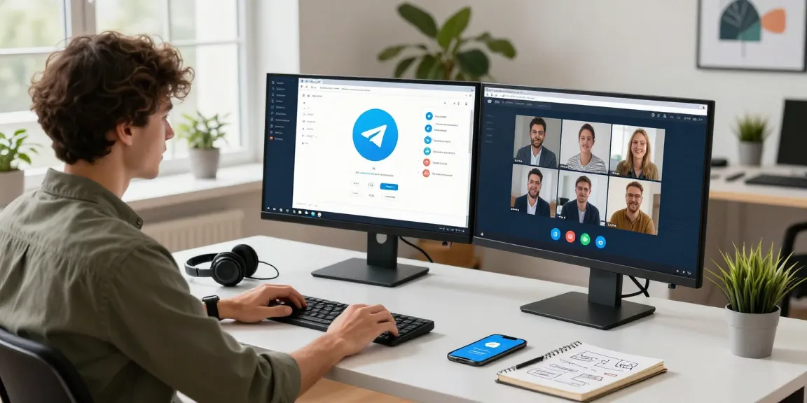 Engaging workspace showcasing 纸飞机中文版 on dual monitors, embodying modern digital communication.