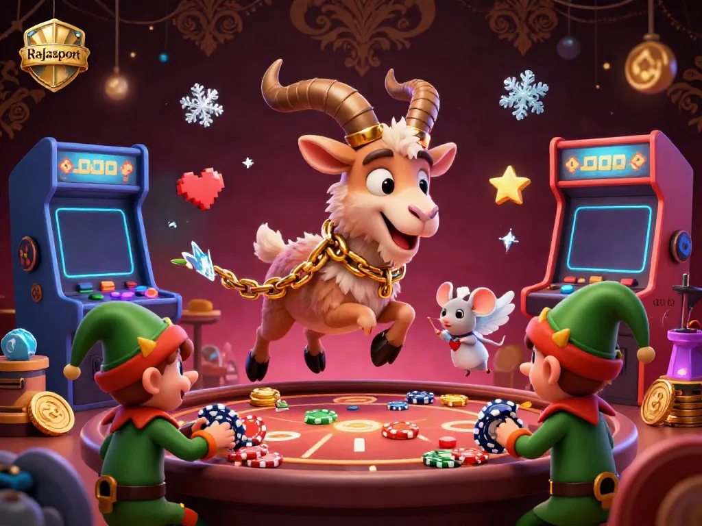 Rajasport menampilkan Krampus dan mouse angel dalam kasino seram dengan elemen video game.