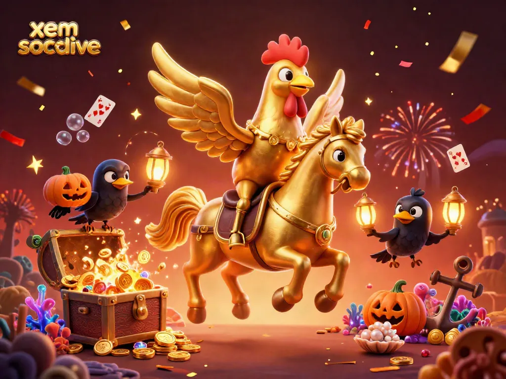 Engage in xem socolive with vibrant visuals of a golden rooster in a casino scene.