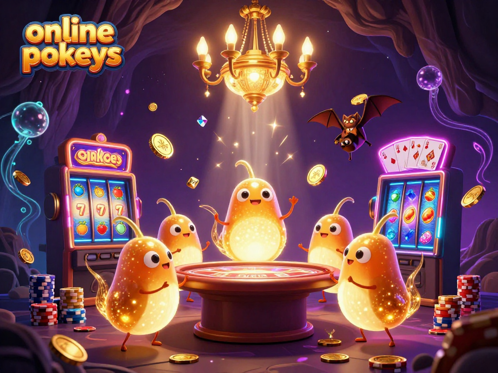 Experience vibrant online pokies with glowing glowworms and casino elements in a mystical cave.