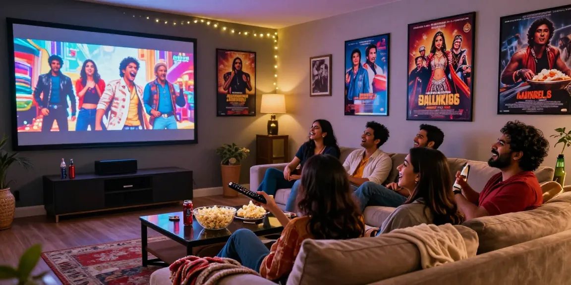 bolly4uorg.in movie streaming scene with friends enjoying Bollywood film in home theater