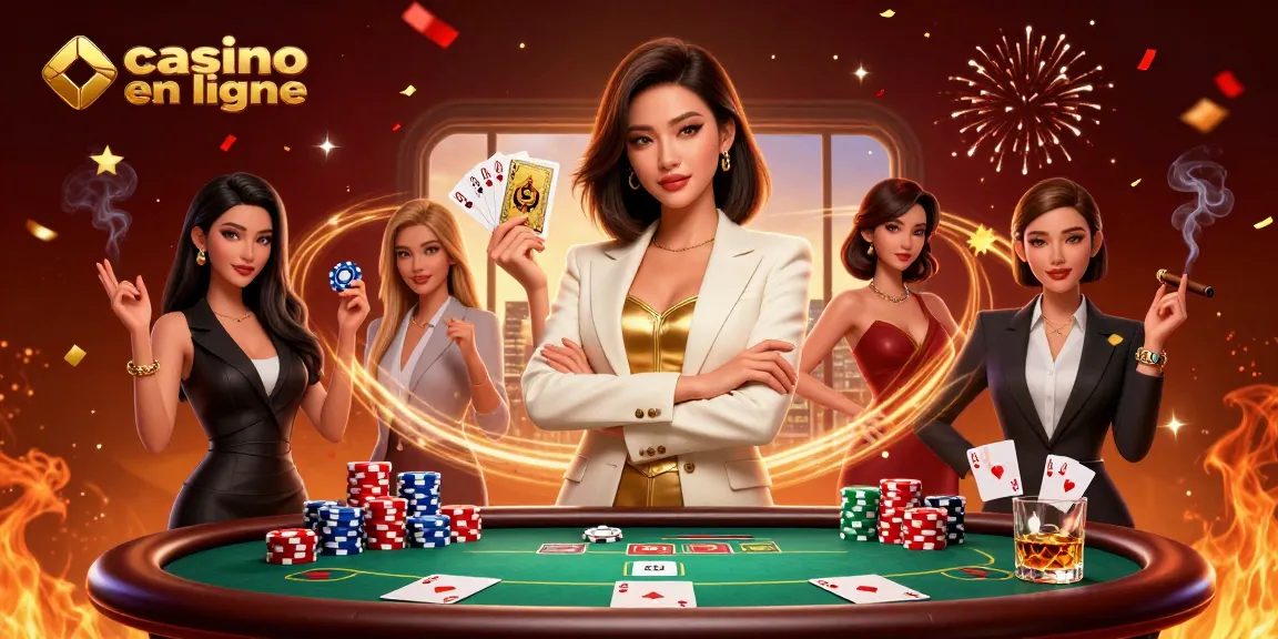 Vivez l'excitation au casino en ligne avec une femme élégante montrant le poker à enjeux élevés.