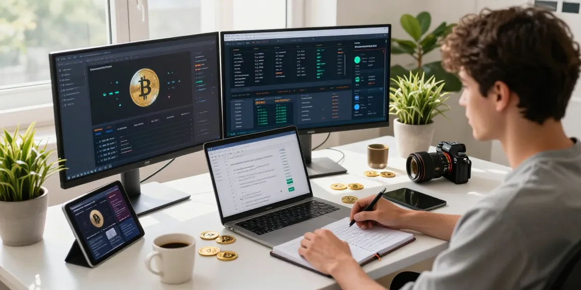 Recover lost crypto through effective strategies in a modern home office, showcasing cryptocurrency analysis tools and an engaged individual.