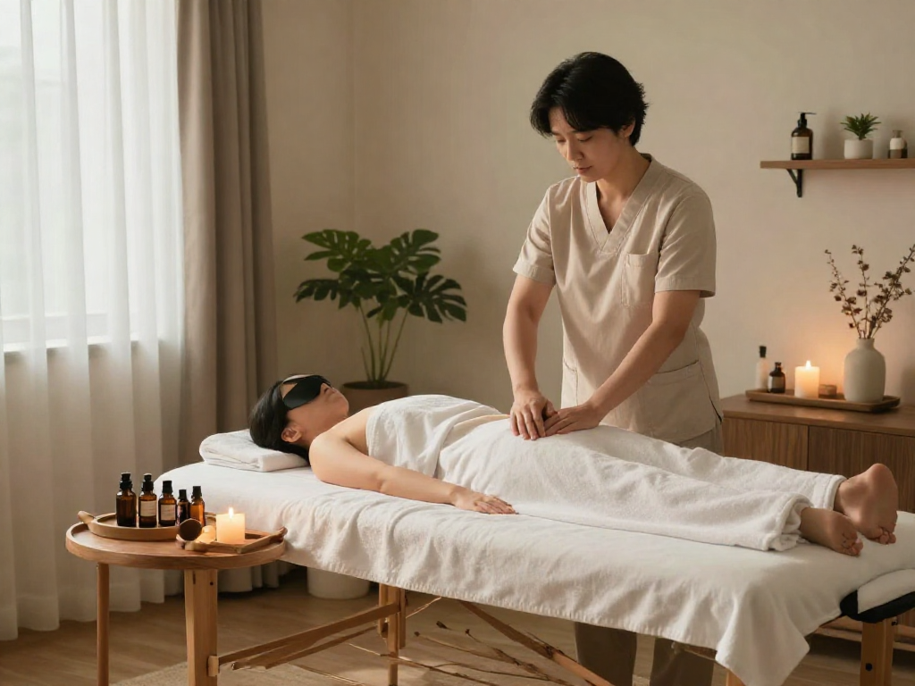 Experience relaxation with 부평출장안마 in a soothing home massage environment featuring comfortable setup and calming decor.