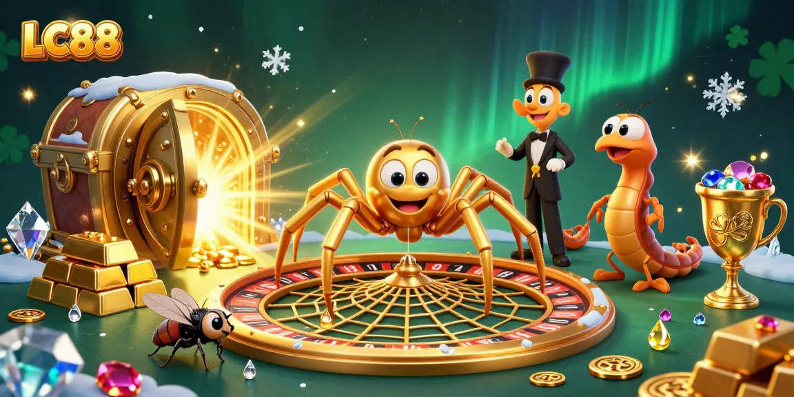 Engage in thrilling gameplay with LC88 as you spin the roulette wheel in a vibrant casino scene.
