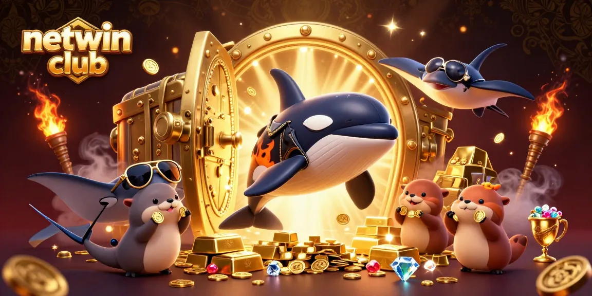 Engage with netwin club's thrilling casino experience featuring vibrant 3D characters and golden treasures.