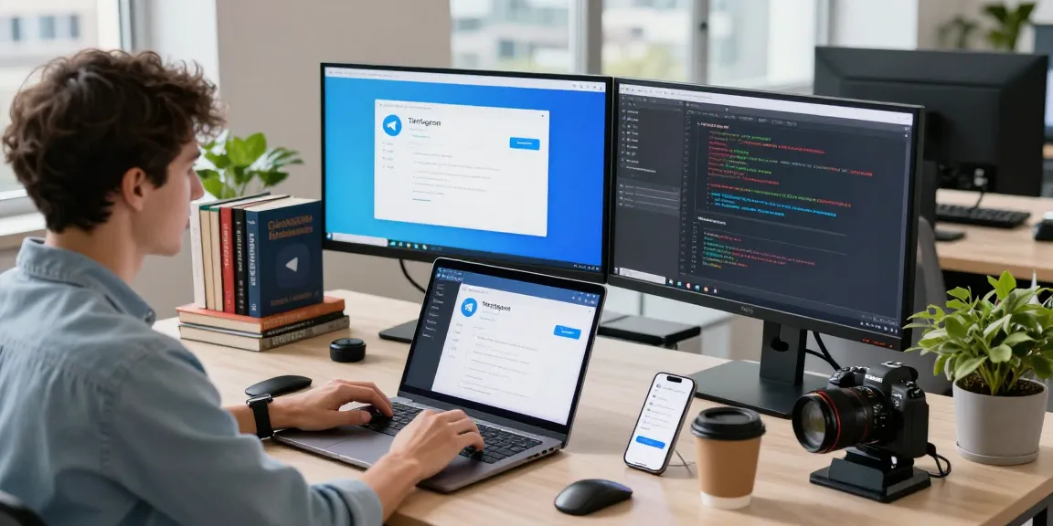 Developer creating features for 纸飞机中文版 in a modern workspace with dual monitors.