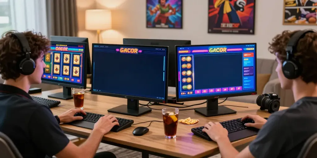 Player enjoying slot gacor games on multiple devices in an engaging home gaming setup.