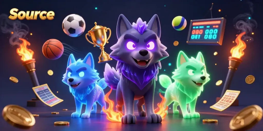 Experience thrilling sports betting with Source, as dynamic balls and winning trophies captivate players.