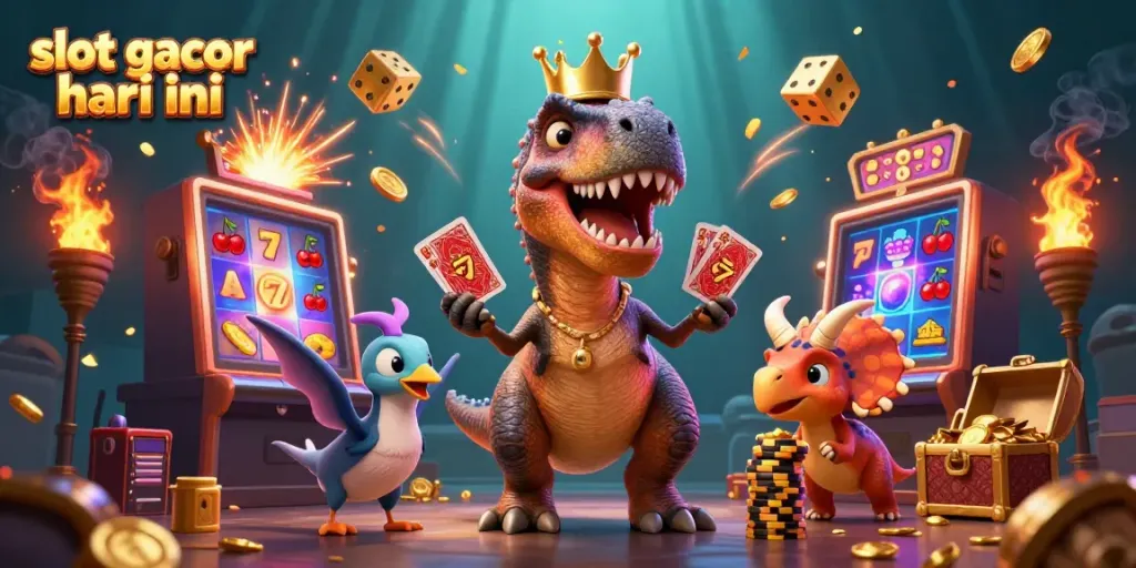 Experience thrilling victories with slot gacor hari ini featuring a dynamic dinosaur casino scene.