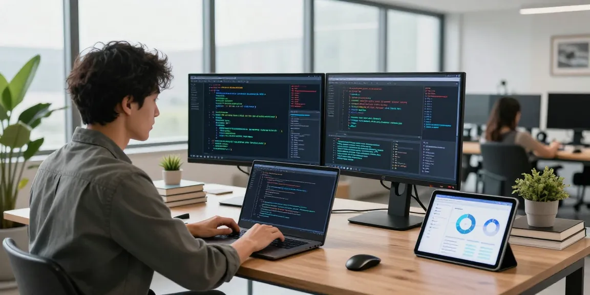 Data scientist focused on programming in a vibrant tech workspace, showcasing raja328 data visualization.