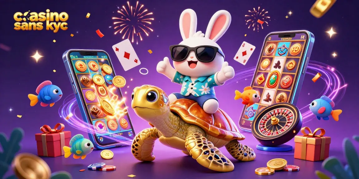 Jouez au casino sans KYC avec un lapin chanceux et une tortue dorée dans un monde de magie.