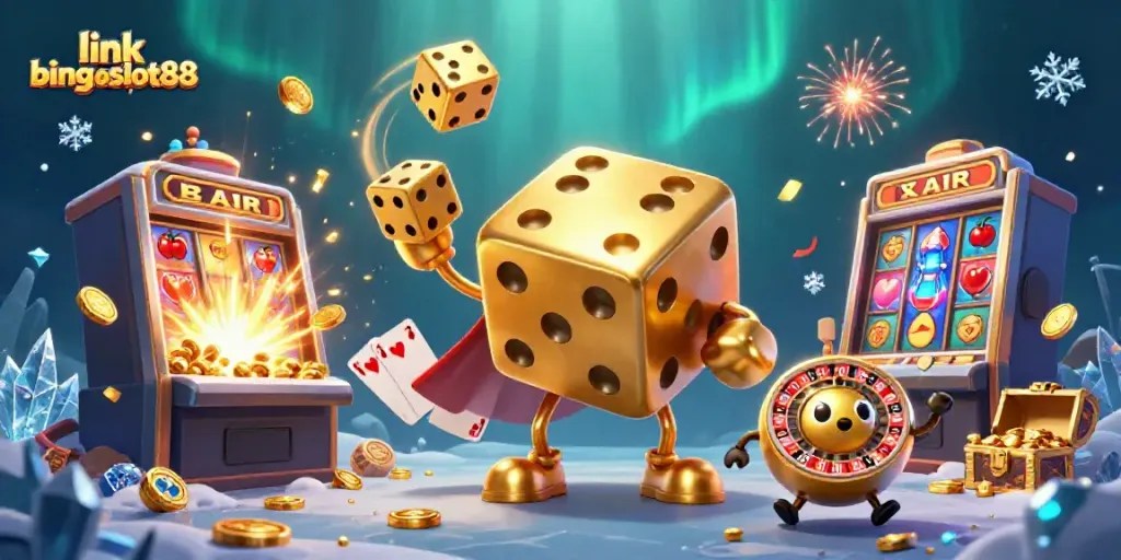 Gali kemenangan dengan link bingoslot88 pada ilustrasi kasino yang penuh warna dan dinamis.