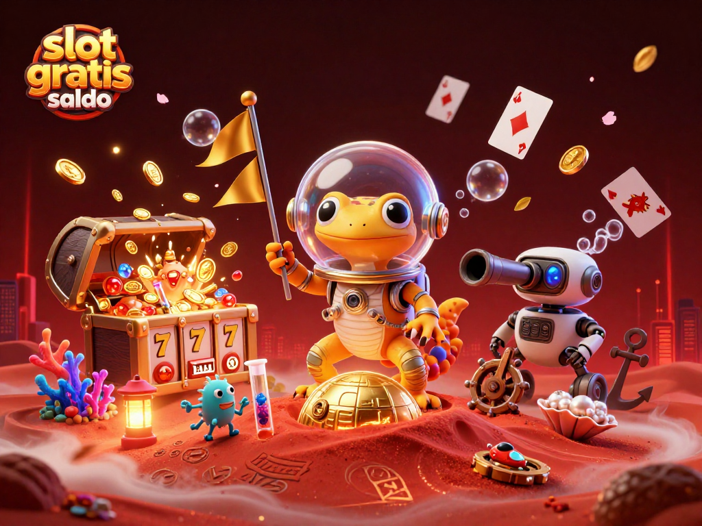 Experience the excitement of slot gratis saldo with our vibrant cartoon casino illustration featuring alien characters.