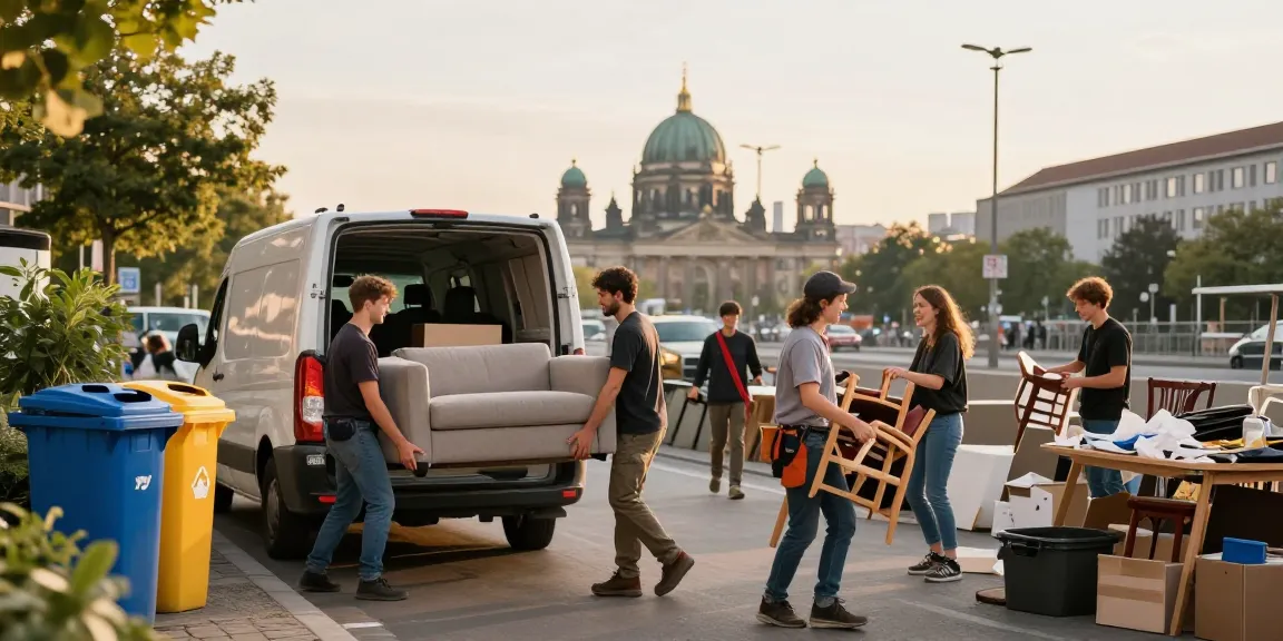 Efficient Sperrmüllabholung 80 Euro Berlin team unloading furniture in urban setting.