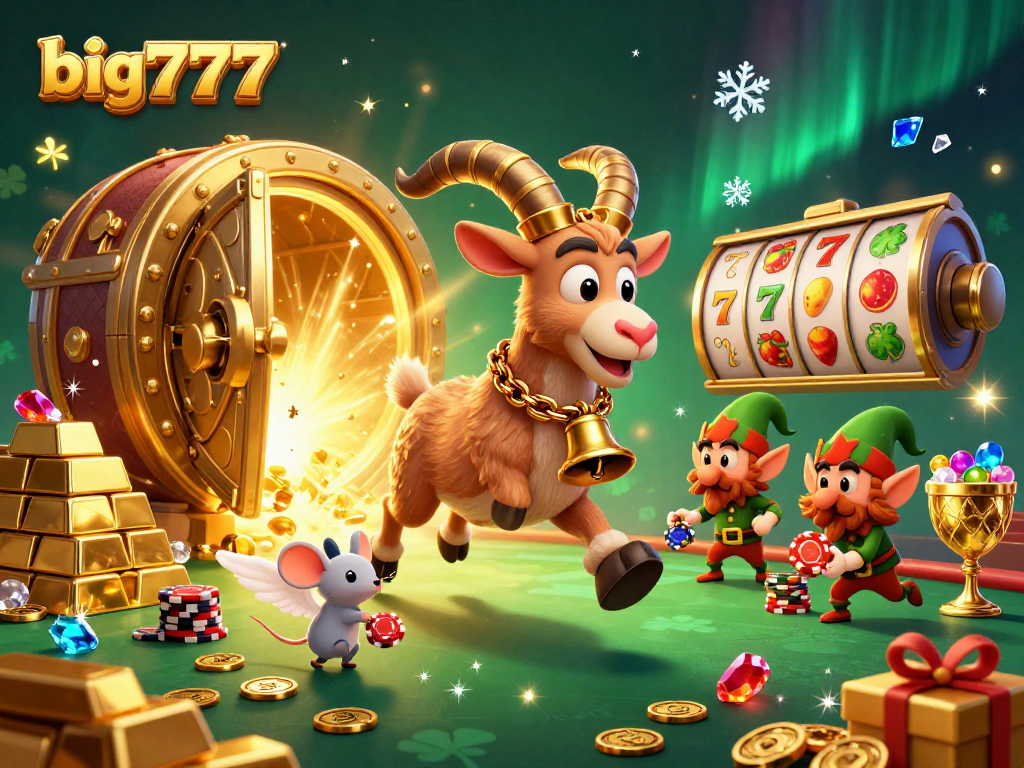 Engage with the big777 casino experience featuring Krampus, an angel mouse, and mischievous gremlins in an action-packed, festive scene.