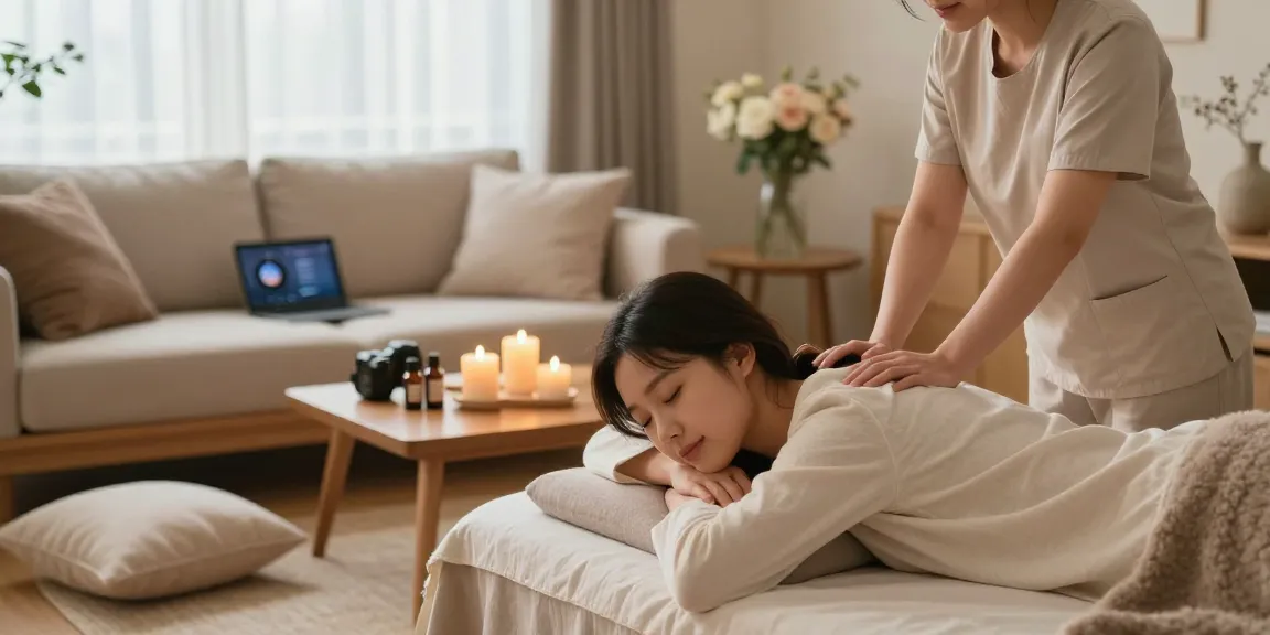 Enjoying a relaxing 안양출장마사지 session at home with soothing ambiance.