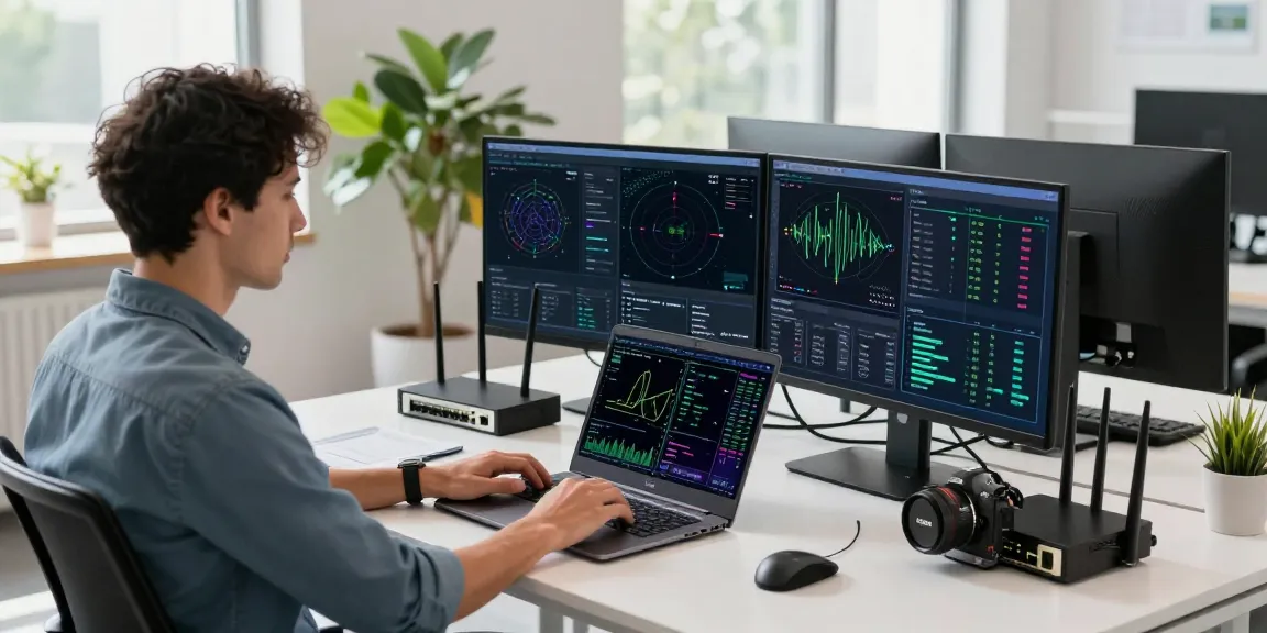 快连 ensuring high-speed network acceleration in a modern workspace with performance metrics and technology devices.