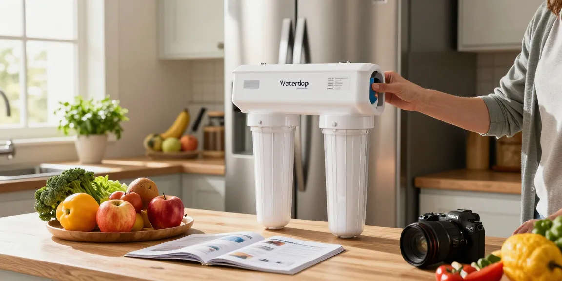 Installing a Waterdrop Replacement filter for Frigidaire® & Electrolux® Paultra® Refrigerator Air Filter in a modern kitchen.