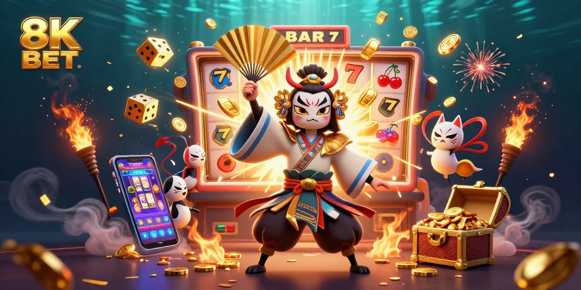Experience thrilling games at 8K BET with vibrant casino elements and exciting characters.